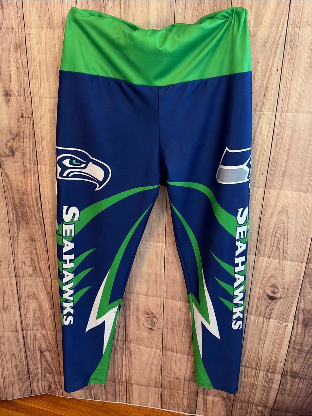 Seattle Seahawks Fan Print Leggings Size Large Blue Green Game Day - Super Bowl!